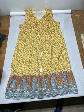 Yellow Floral Sleeveless Mini Dress with Tassel Tie